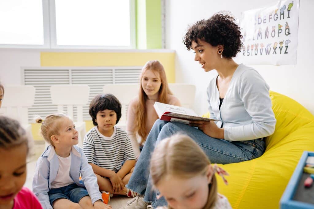 Children learning from teacher